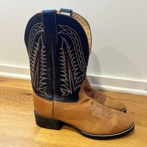 Tony Lama Roper Cognac Leather Fern Stitch Mexico Cowboy Boots Men's Size 9D
